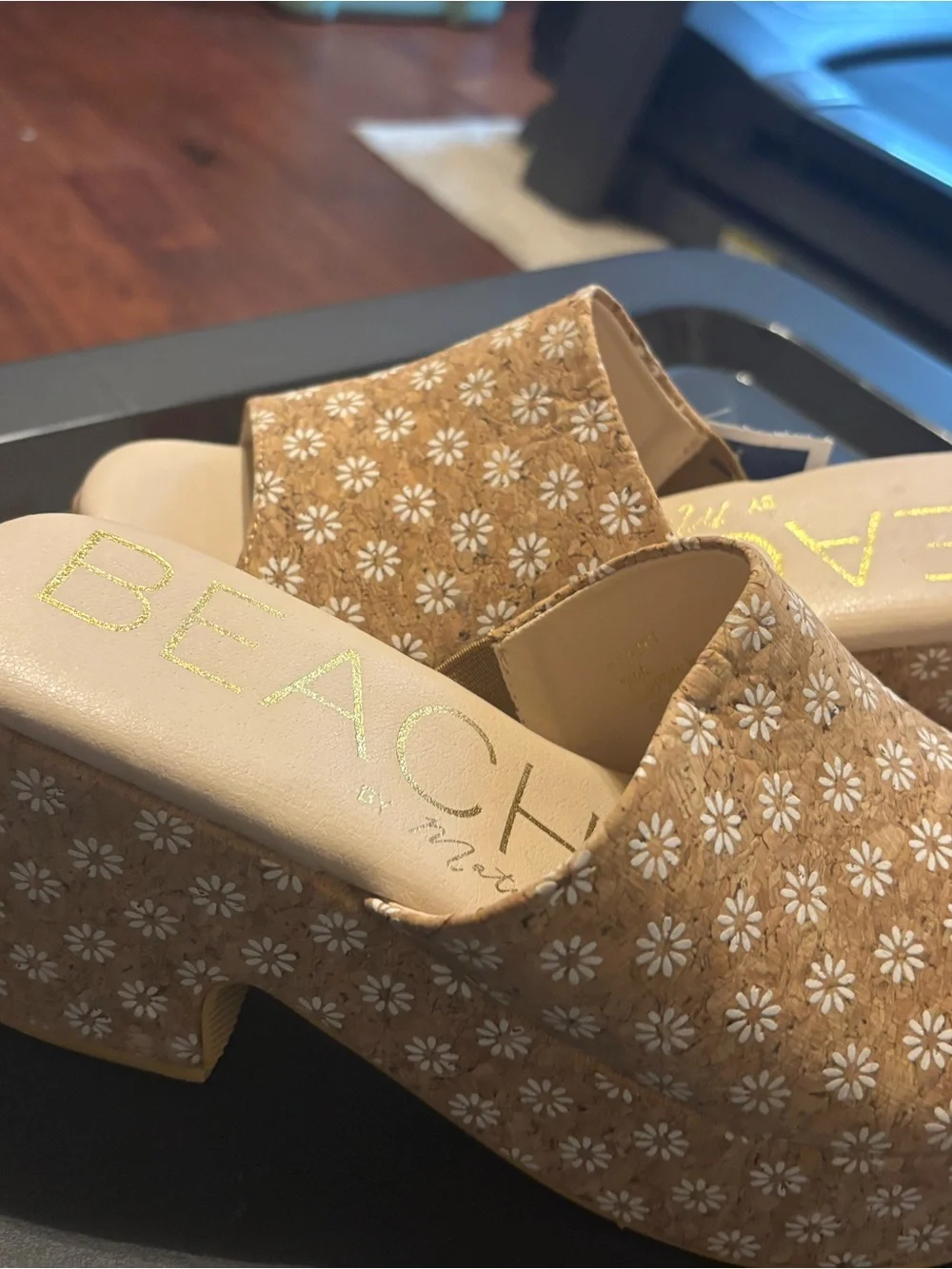 Marshalls Tan Floral Slide Mules